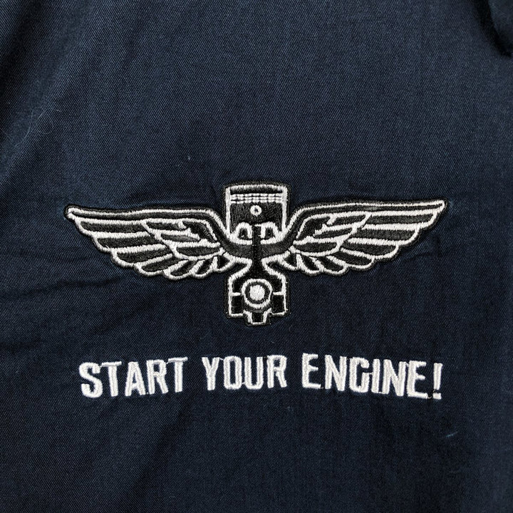 Harley-Davidson Short Sleeve Work Shirt, Men's Medium cotton navy blue type Vintage Second Hand