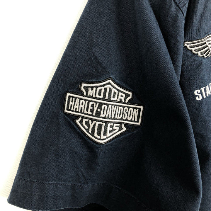 Harley-Davidson Short Sleeve Work Shirt, Men's Medium cotton navy blue type Vintage Second Hand
