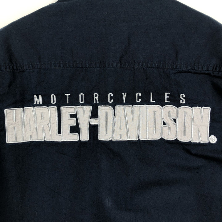 Harley-Davidson Short Sleeve Work Shirt, Men's Medium cotton navy blue type Vintage Second Hand