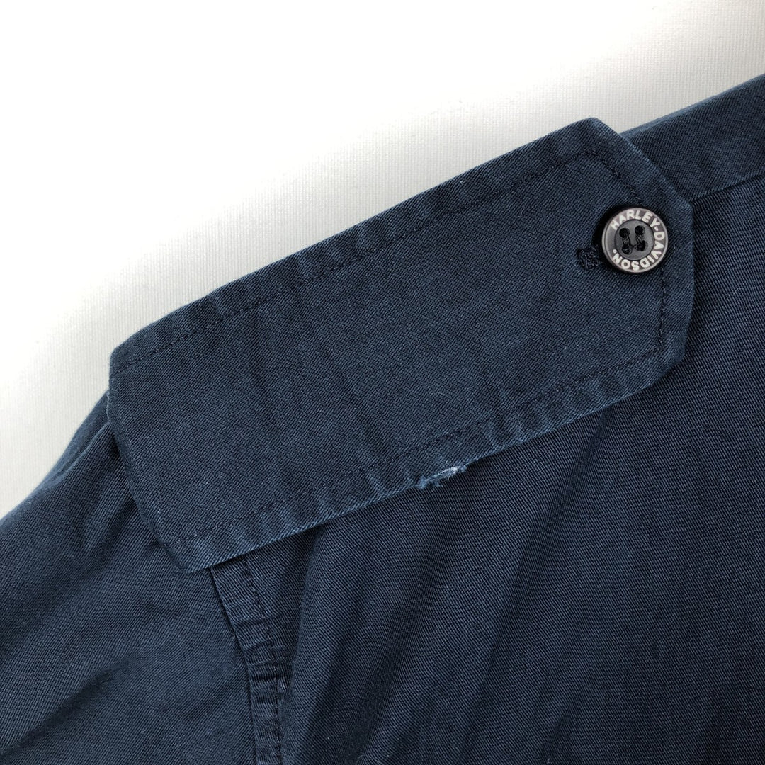 Harley-Davidson Short Sleeve Work Shirt, Men's Medium cotton navy blue type Vintage Second Hand