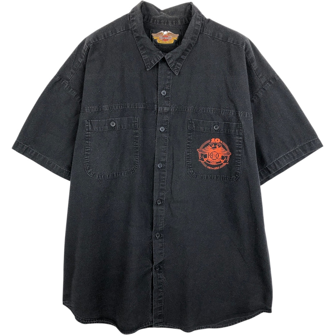 Harley-Davidson Eagle Pattern Short-Sleeve Work Shirt, Men's Size L (approx.) unclear black type Vintage Second Hand