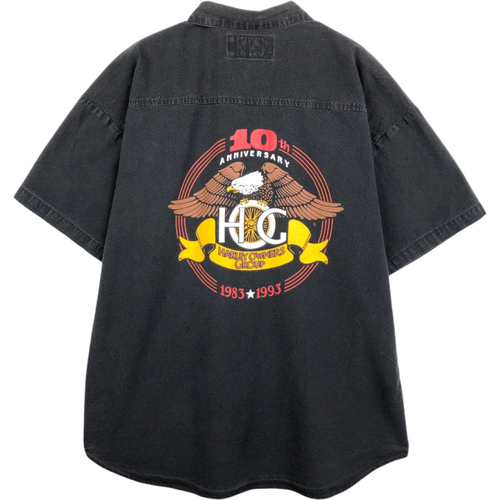 Harley-Davidson Eagle Pattern Short-Sleeve Work Shirt, Men's Size L (approx.) unclear black type Vintage Second Hand