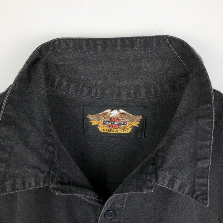 Harley-Davidson Eagle Pattern Short-Sleeve Work Shirt, Men's Size L (approx.) unclear black type Vintage Second Hand