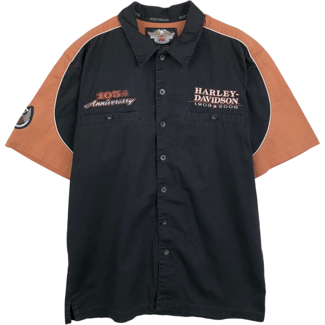Harley-Davidson Short Sleeve Work Shirt, Men's Medium cotton black type Vintage Second Hand