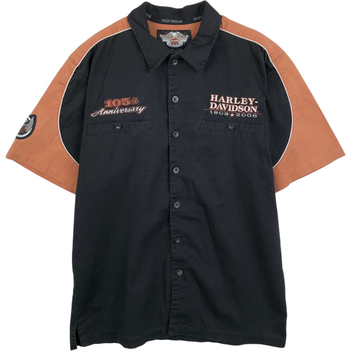 Harley-Davidson Short Sleeve Work Shirt, Men's Medium cotton black type Vintage Second Hand