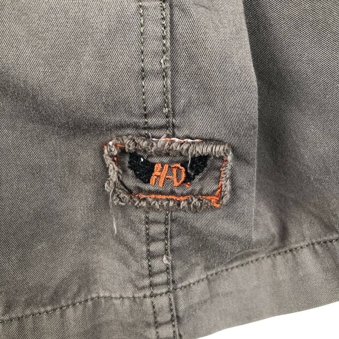 Harley-Davidson H-Dink Skull Pattern Box Shirt, Hidden Button-Down, Short Sleeve Work Shirt, Men's Size M (approx.) cotton gray type Vintage Second Hand