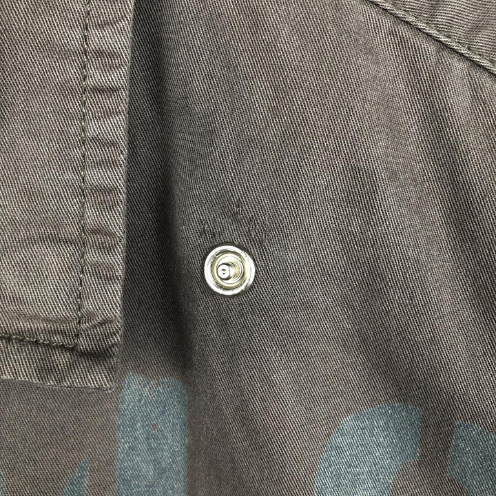 Harley-Davidson H-Dink Skull Pattern Box Shirt, Hidden Button-Down, Short Sleeve Work Shirt, Men's Size M (approx.) cotton gray type Vintage Second Hand