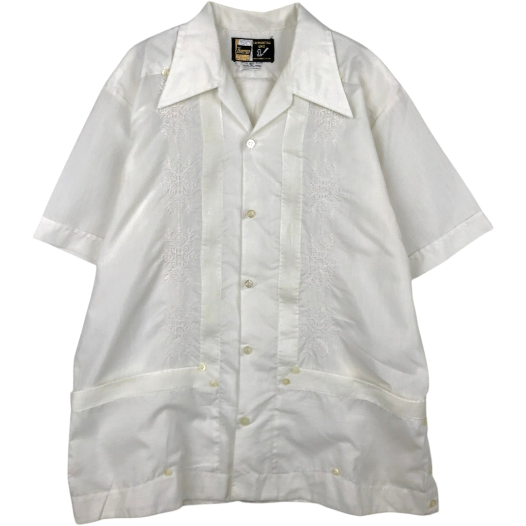 Ravgo Short-Sleeve Open-Collar Mexican Shirt, Cuban Shirt, Boxy Shirt, Men's Size L polyester white type Vintage Second Hand