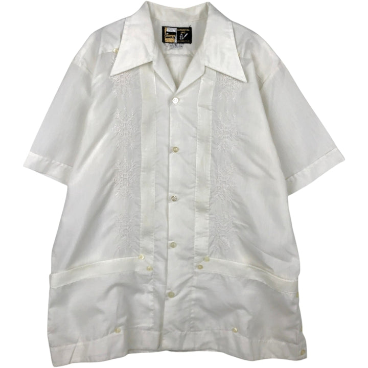 Ravgo Short-Sleeve Open-Collar Mexican Shirt, Cuban Shirt, Boxy Shirt, Men's Size L polyester white type Vintage Second Hand