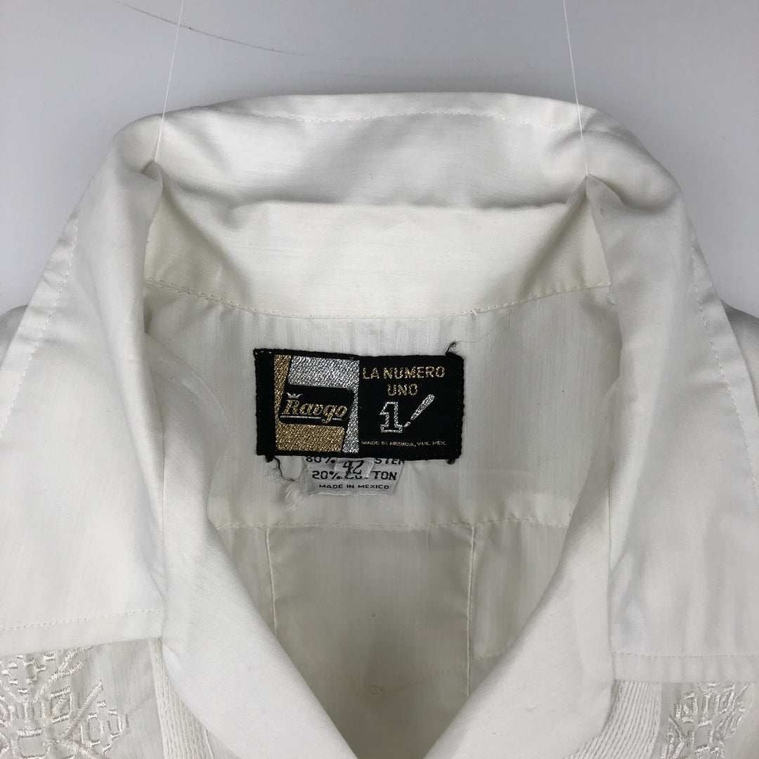 Ravgo Short-Sleeve Open-Collar Mexican Shirt, Cuban Shirt, Boxy Shirt, Men's Size L polyester white type Vintage Second Hand