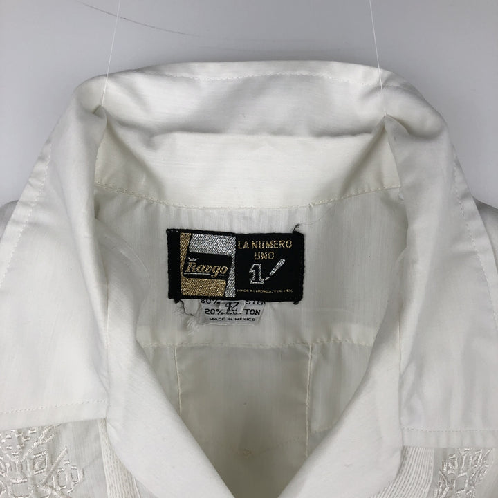 Ravgo Short-Sleeve Open-Collar Mexican Shirt, Cuban Shirt, Boxy Shirt, Men's Size L polyester white type Vintage Second Hand