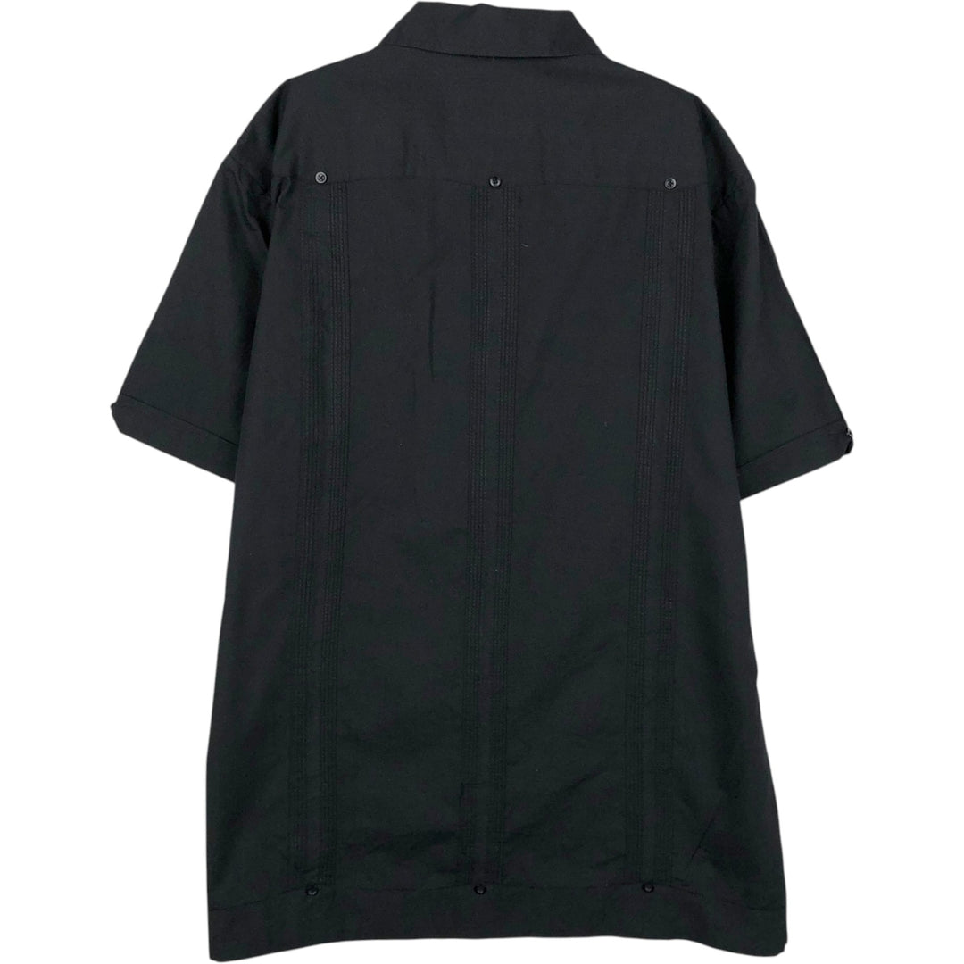 MONTE CARLO Copacabana SATEN SEDA Short-Sleeve Open Collar Mexican Shirt Cuban Shirt Box Shirt Men's Size M (approx.) polyester black type Vintage Second Hand