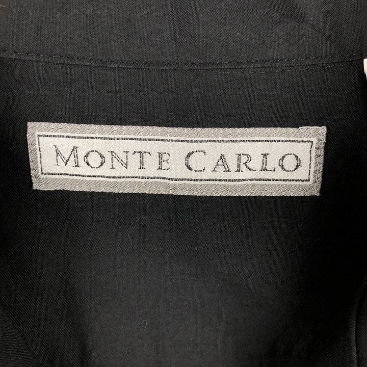 MONTE CARLO Copacabana SATEN SEDA Short-Sleeve Open Collar Mexican Shirt Cuban Shirt Box Shirt Men's Size M (approx.) polyester black type Vintage Second Hand