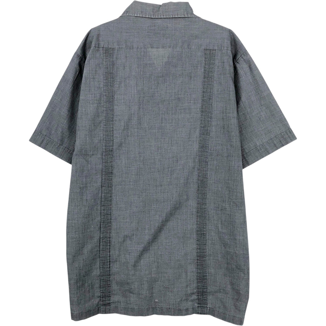 GUAYABERAS YUCATECAS Short-Sleeve Open-Collar Mexican Shirt, Cuban Shirt, Boxy Shirt, Men's Size M (approx.) polyester Charcoal Vintage Second Hand