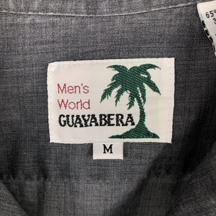 GUAYABERAS YUCATECAS Short-Sleeve Open-Collar Mexican Shirt, Cuban Shirt, Boxy Shirt, Men's Size M (approx.) polyester Charcoal Vintage Second Hand