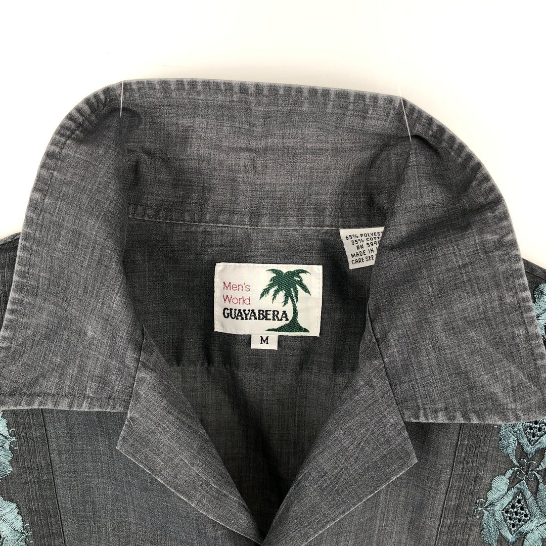 GUAYABERAS YUCATECAS Short-Sleeve Open-Collar Mexican Shirt, Cuban Shirt, Boxy Shirt, Men's Size M (approx.) polyester Charcoal Vintage Second Hand