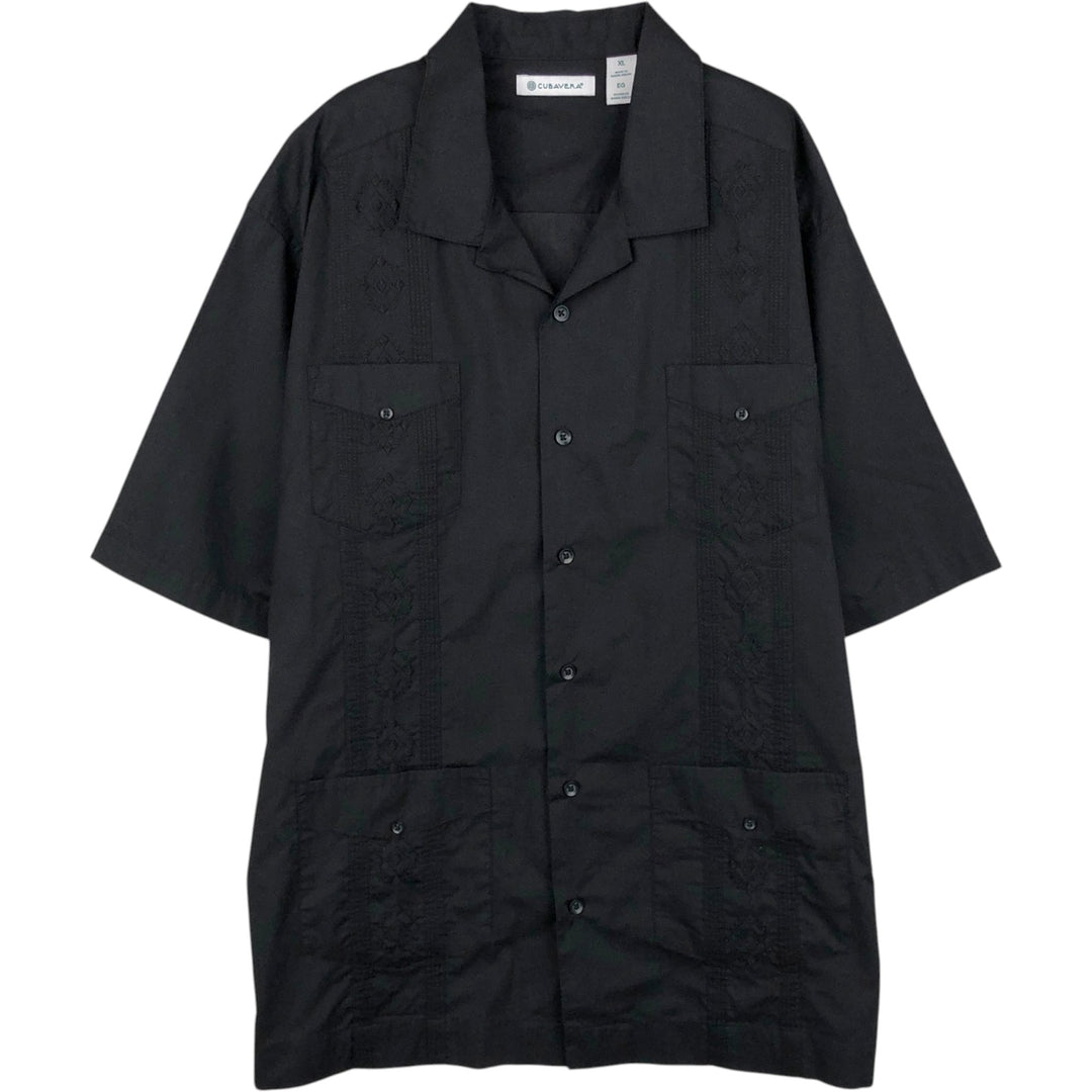 CUBAVERA Short Sleeve Open Collar Mexican Shirt Cuban Shirt Box Shirt Men's XL Size polyester black type Vintage Second Hand
