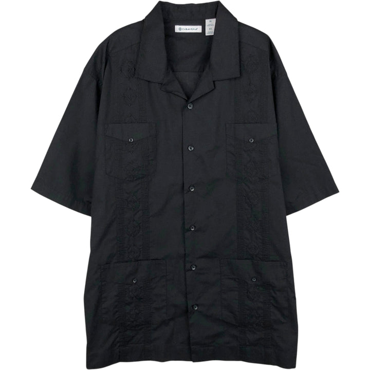 CUBAVERA Short Sleeve Open Collar Mexican Shirt Cuban Shirt Box Shirt Men's XL Size polyester black type Vintage Second Hand