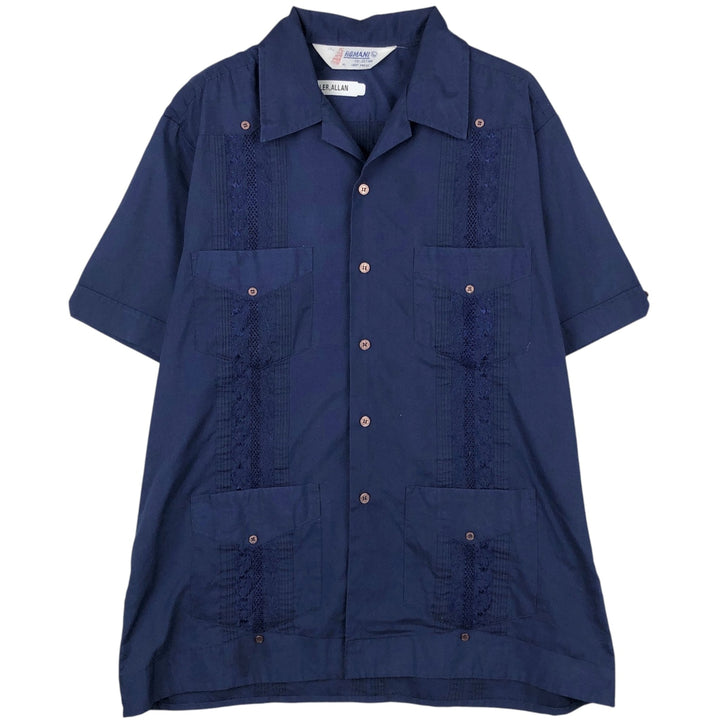 ROMANI Short-Sleeve Open-Collar Mexican Shirt, Cuban Shirt, Boxy Shirt, Men's Size L (approx.) unclear navy blue type Vintage Second Hand