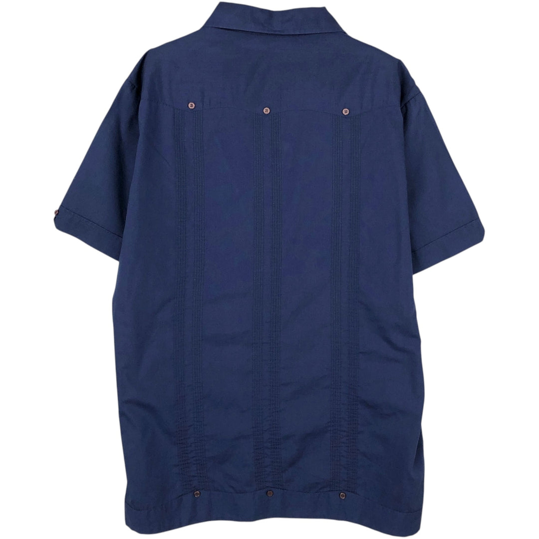 ROMANI Short-Sleeve Open-Collar Mexican Shirt, Cuban Shirt, Boxy Shirt, Men's Size L (approx.) unclear navy blue type Vintage Second Hand