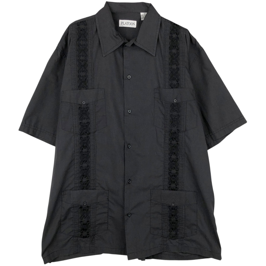 90s-00'S PLATOON Short-Sleeve Mexican Shirt, Cuban Shirt, Boxy Shirt, Men's Size L (Equivalent), Vintage cotton black type Vintage Second Hand
