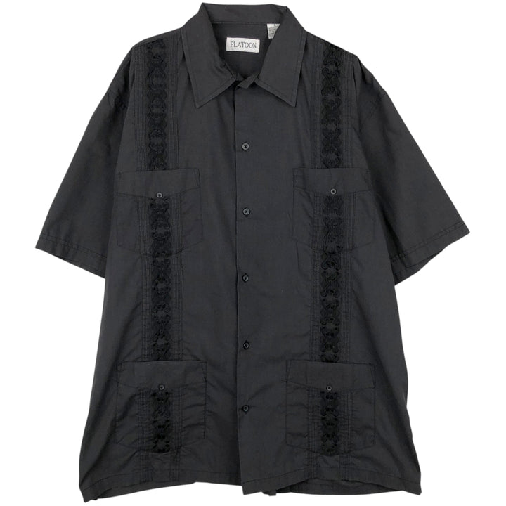 90s-00'S PLATOON Short-Sleeve Mexican Shirt, Cuban Shirt, Boxy Shirt, Men's Size L (Equivalent), Vintage cotton black type Vintage Second Hand