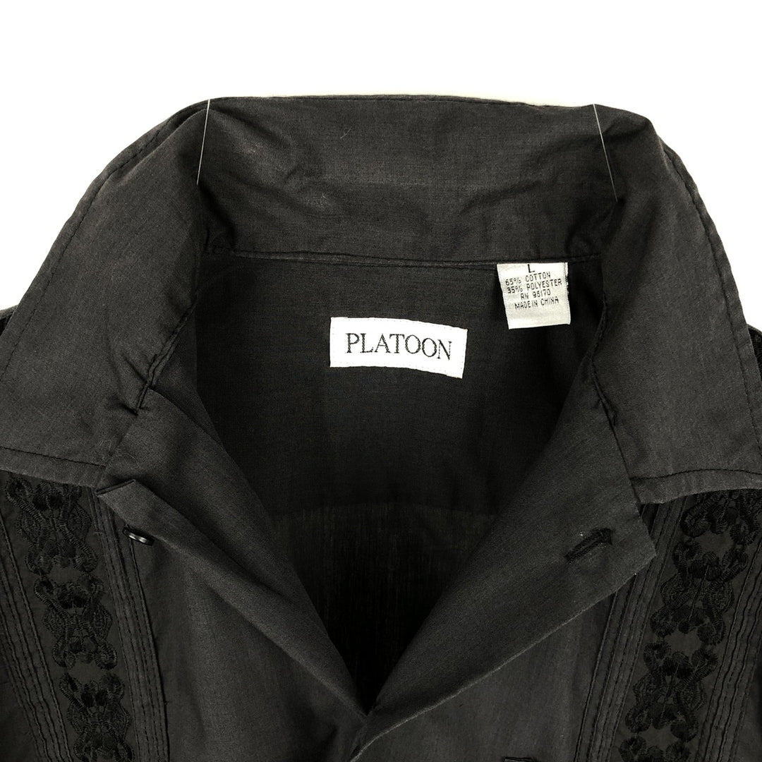 90s-00'S PLATOON Short-Sleeve Mexican Shirt, Cuban Shirt, Boxy Shirt, Men's Size L (Equivalent), Vintage cotton black type Vintage Second Hand