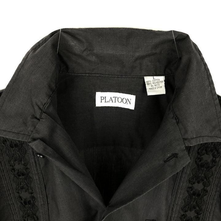 90s-00'S PLATOON Short-Sleeve Mexican Shirt, Cuban Shirt, Boxy Shirt, Men's Size L (Equivalent), Vintage cotton black type Vintage Second Hand
