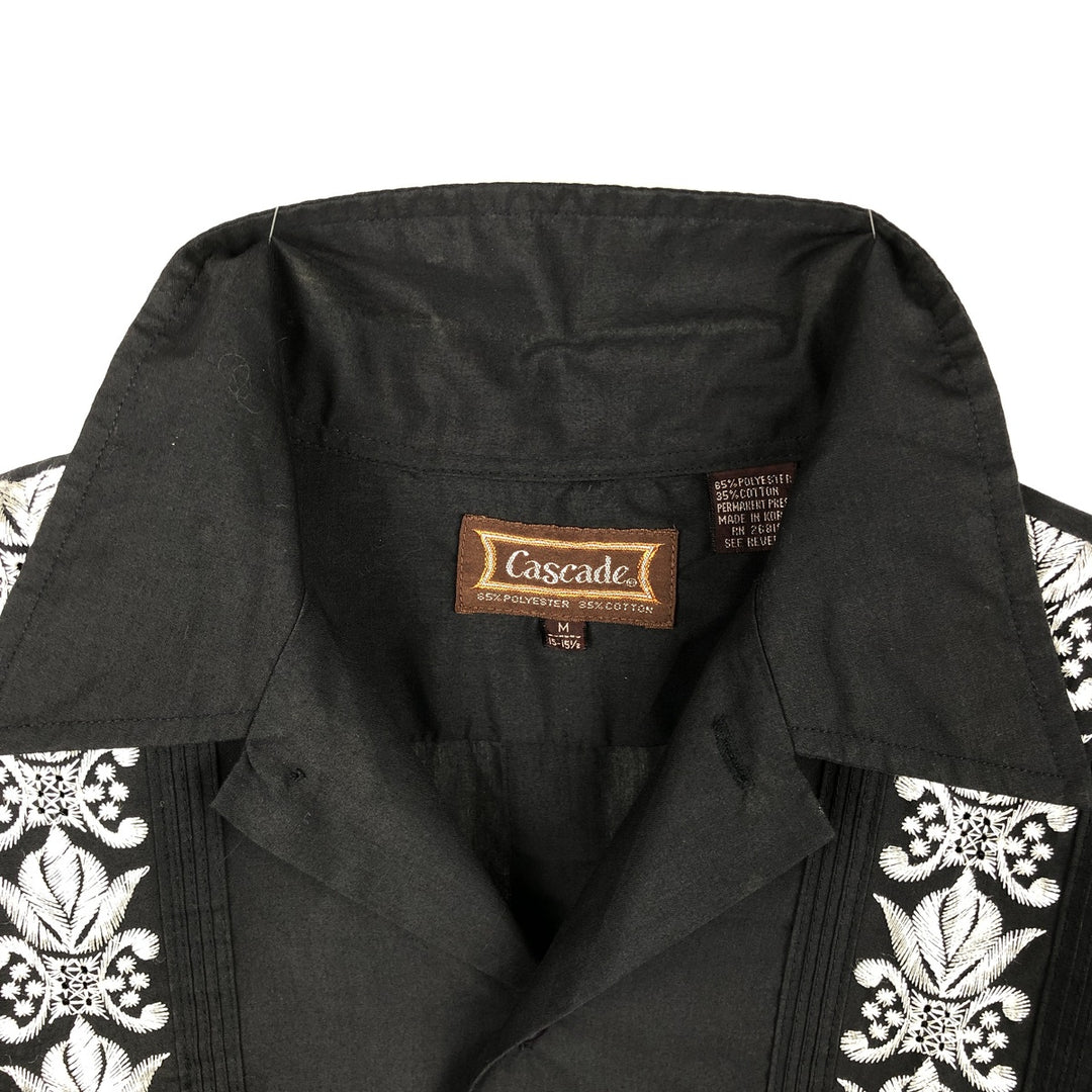 Cascabe Short-Sleeve Open-Collar Mexican Shirt, Cuban Shirt, Boxy Shirt, Men's Size M (approx.) polyester black type Vintage Second Hand