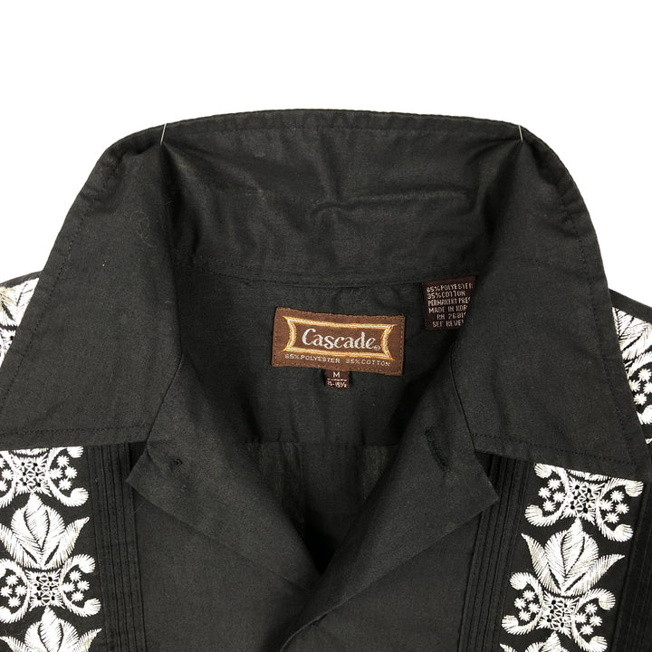Cascabe Short-Sleeve Open-Collar Mexican Shirt, Cuban Shirt, Boxy Shirt, Men's Size M (approx.) polyester black type Vintage Second Hand