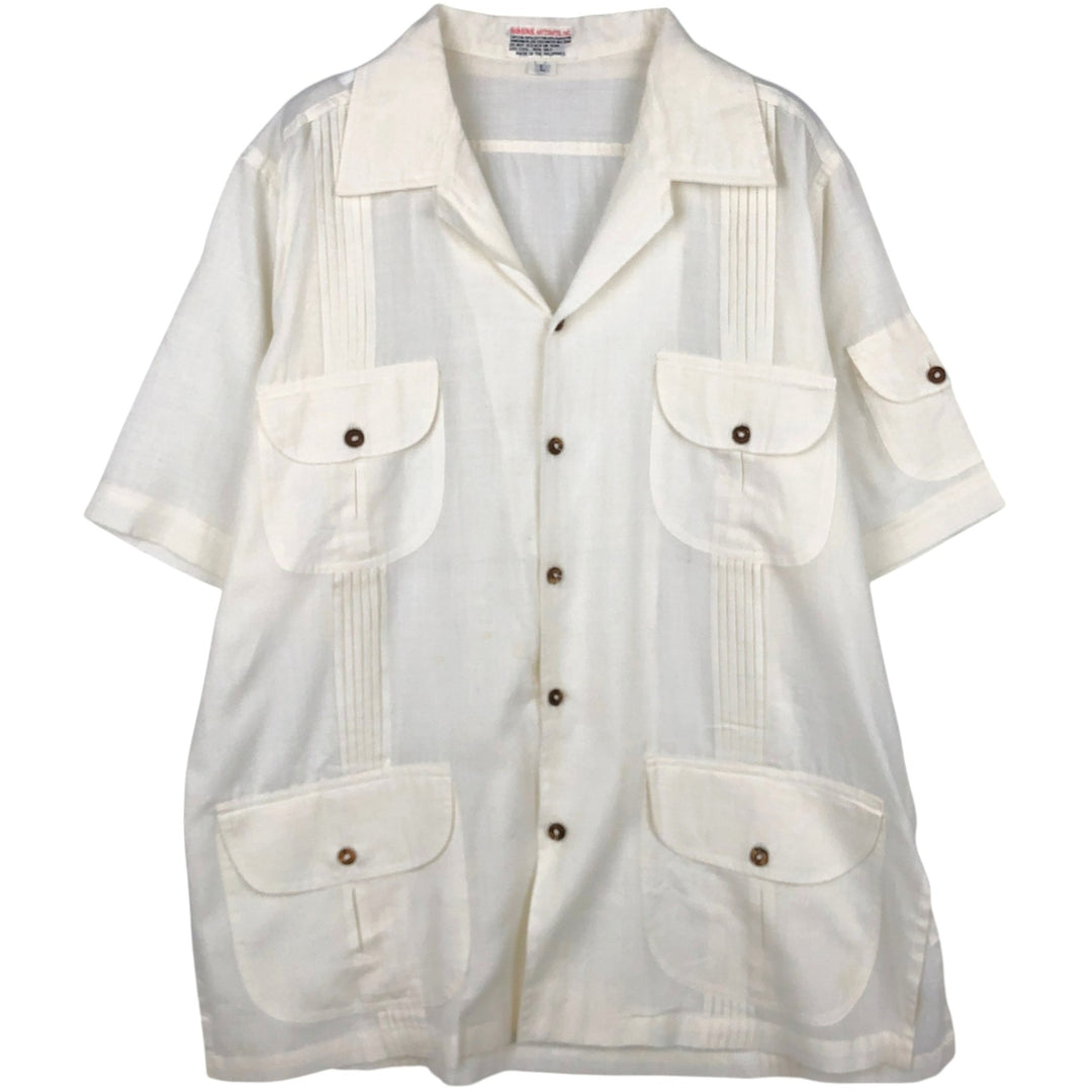 ROSAS Short-Sleeve Open-Collar Mexican Shirt, Cuban Shirt, Boxy Shirt, Men's Size L (approx.) cotton pale white type Vintage Second Hand