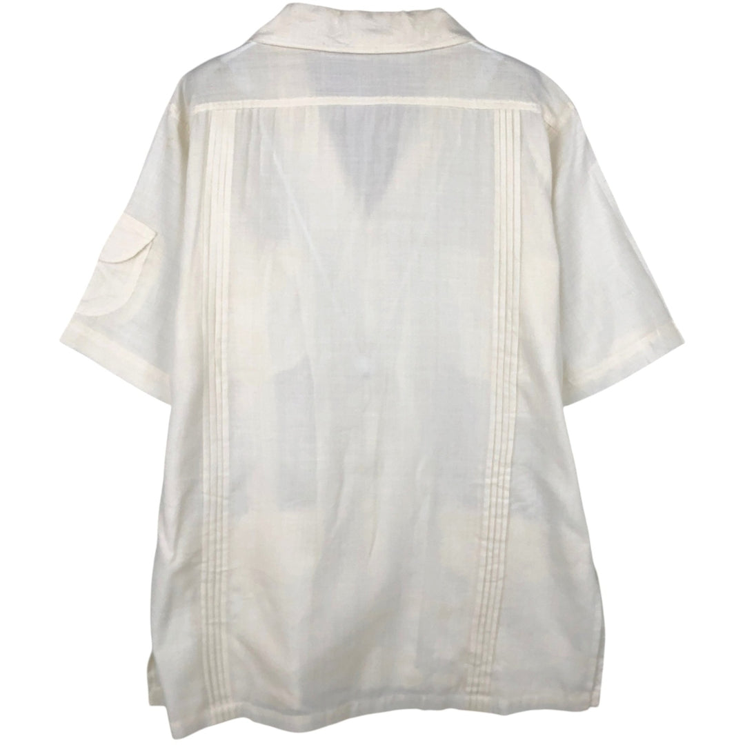 ROSAS Short-Sleeve Open-Collar Mexican Shirt, Cuban Shirt, Boxy Shirt, Men's Size L (approx.) cotton pale white type Vintage Second Hand
