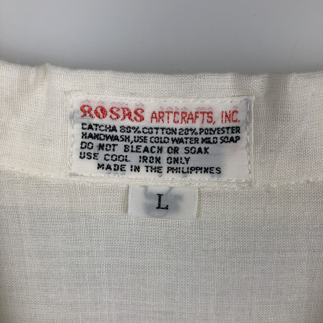 ROSAS Short-Sleeve Open-Collar Mexican Shirt, Cuban Shirt, Boxy Shirt, Men's Size L (approx.) cotton pale white type Vintage Second Hand