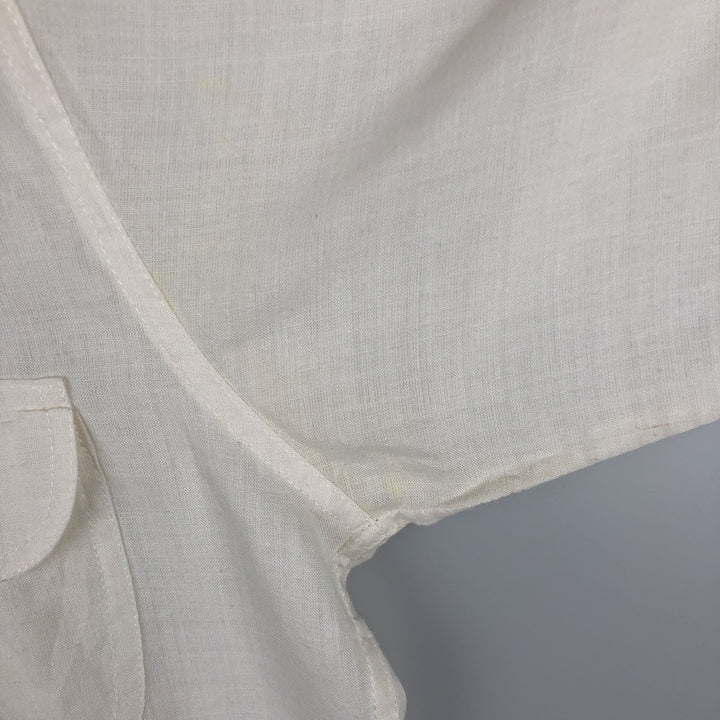 ROSAS Short-Sleeve Open-Collar Mexican Shirt, Cuban Shirt, Boxy Shirt, Men's Size L (approx.) cotton pale white type Vintage Second Hand