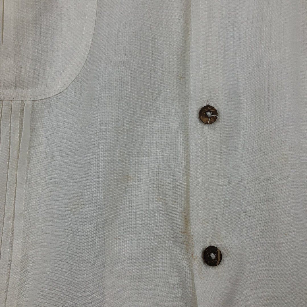ROSAS Short-Sleeve Open-Collar Mexican Shirt, Cuban Shirt, Boxy Shirt, Men's Size L (approx.) cotton pale white type Vintage Second Hand