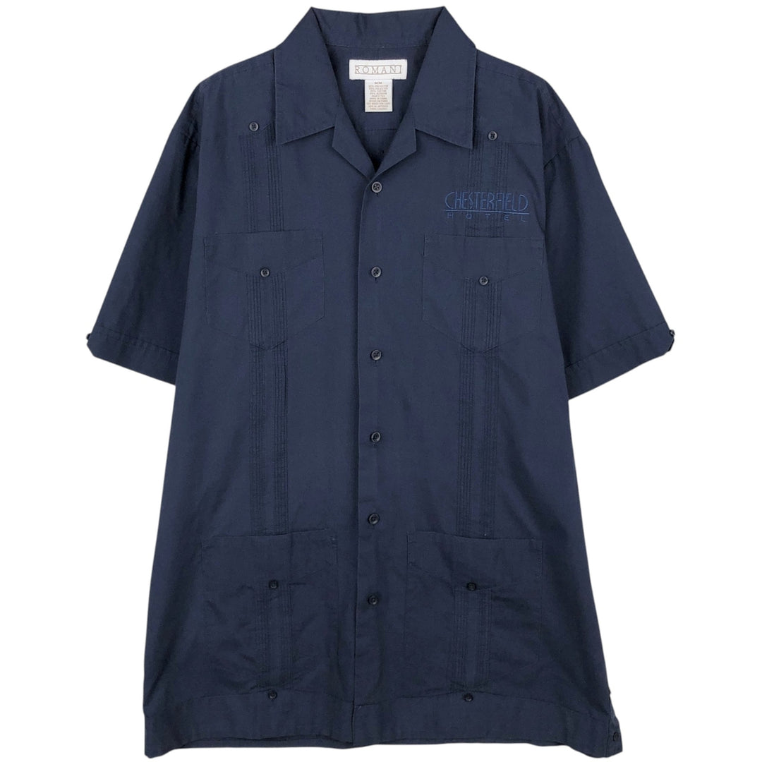 ROMANI CHESTERFIELD HOTEL Short-Sleeve Open Collar Mexican Shirt Cuban Shirt Box Shirt Men's Size M polyester navy blue type Vintage Second Hand