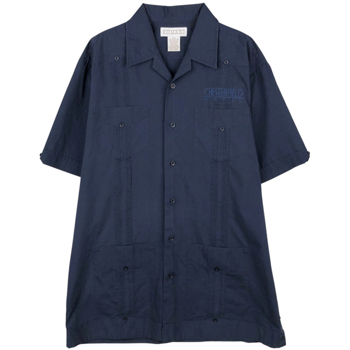 ROMANI CHESTERFIELD HOTEL Short-Sleeve Open Collar Mexican Shirt Cuban Shirt Box Shirt Men's Size M polyester navy blue type Vintage Second Hand