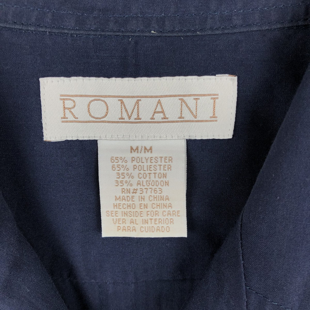 ROMANI CHESTERFIELD HOTEL Short-Sleeve Open Collar Mexican Shirt Cuban Shirt Box Shirt Men's Size M polyester navy blue type Vintage Second Hand