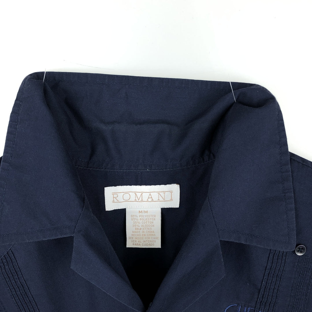 ROMANI CHESTERFIELD HOTEL Short-Sleeve Open Collar Mexican Shirt Cuban Shirt Box Shirt Men's Size M polyester navy blue type Vintage Second Hand