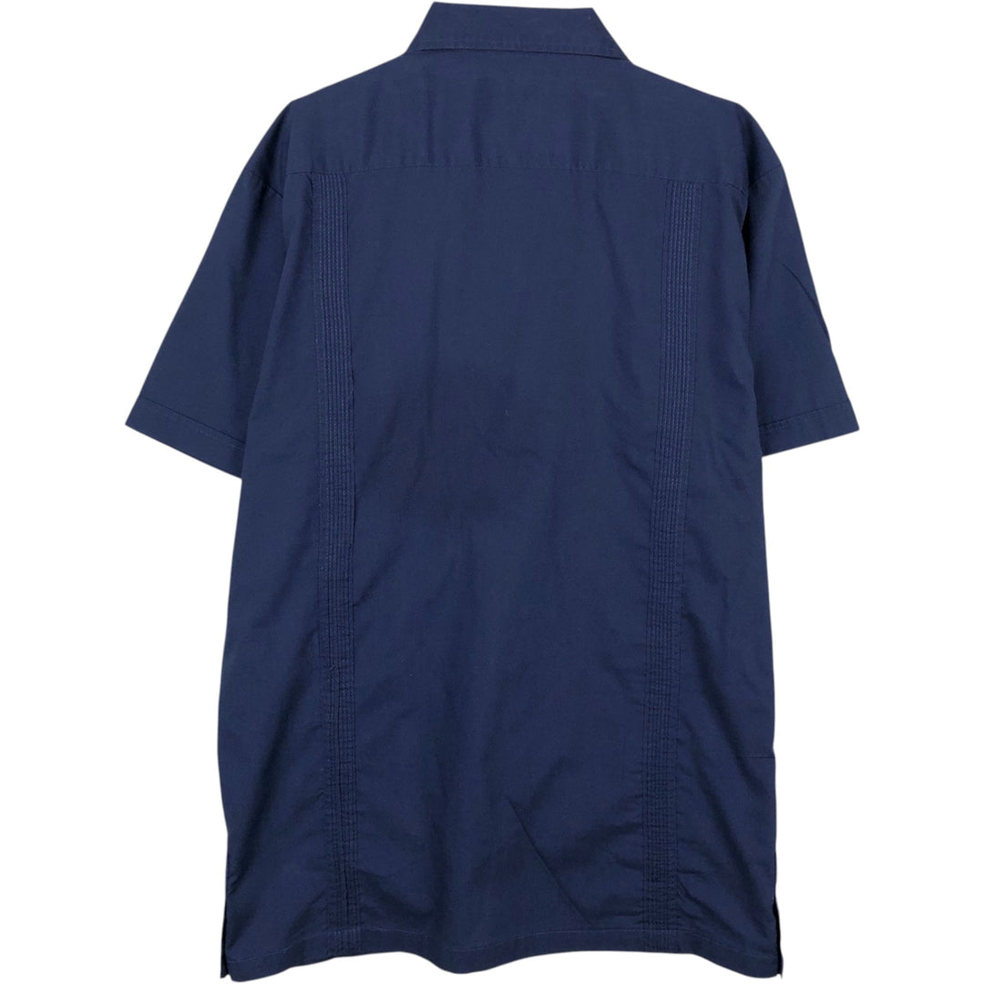 90'S Chic Elegant Short-Sleeve Mexican Shirt / Cuban Shirt / Boxy Shirt / Men's Size M (Equivalent) Vintage polyester navy blue type Vintage Second Hand
