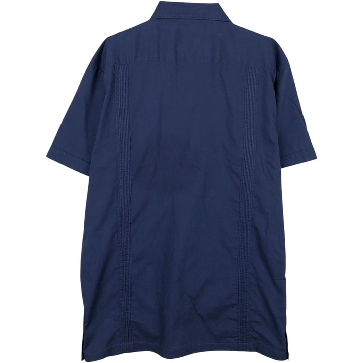 90'S Chic Elegant Short-Sleeve Mexican Shirt / Cuban Shirt / Boxy Shirt / Men's Size M (Equivalent) Vintage polyester navy blue type Vintage Second Hand