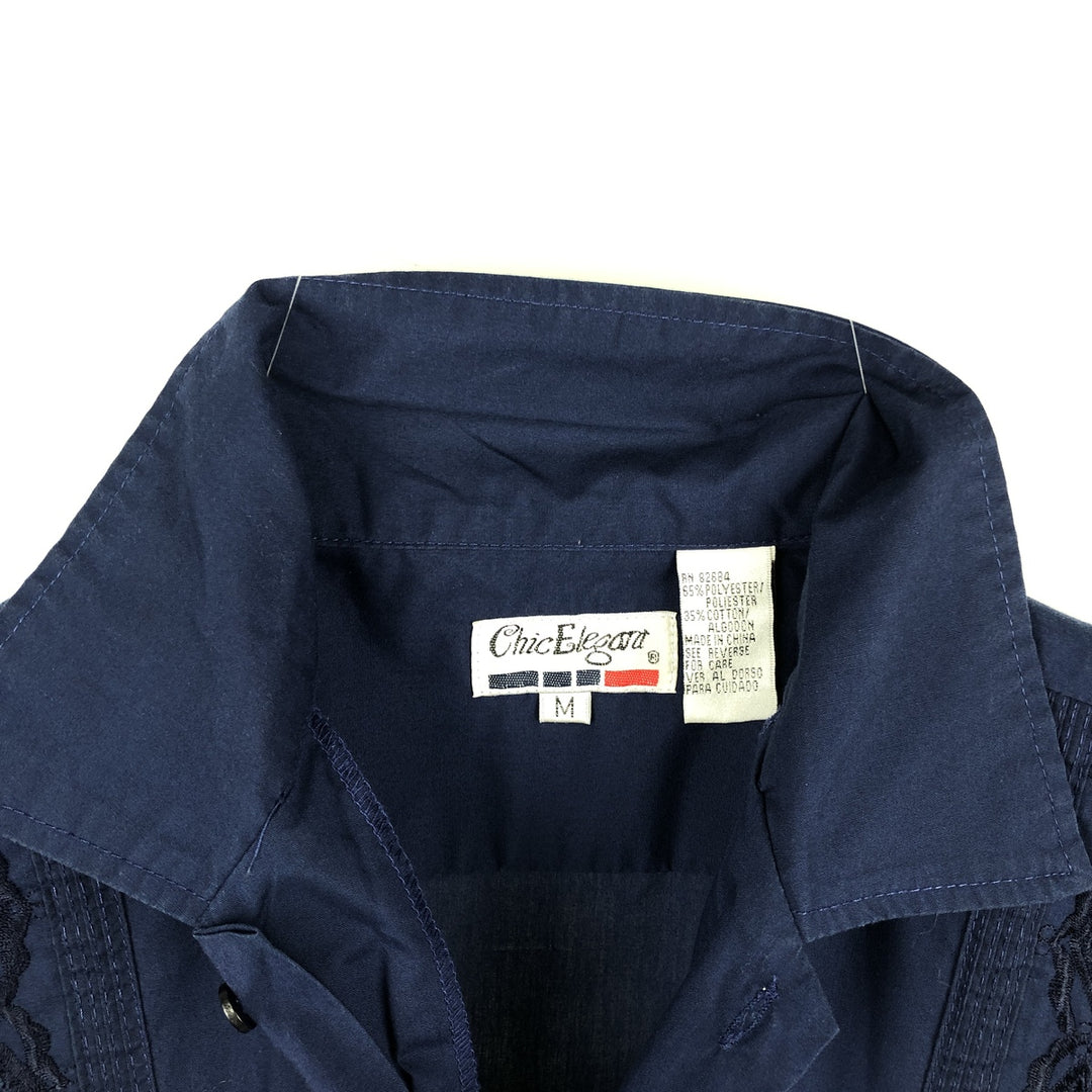 90'S Chic Elegant Short-Sleeve Mexican Shirt / Cuban Shirt / Boxy Shirt / Men's Size M (Equivalent) Vintage polyester navy blue type Vintage Second Hand