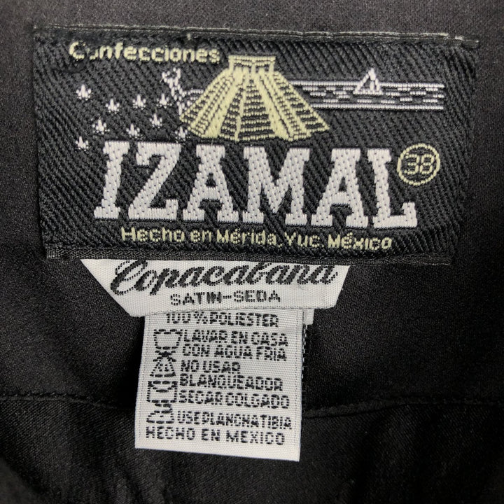 IZAMAL Copacabana SATEN SEDA Short-Sleeve Open Collar Mexican Shirt Cuban Shirt Box Shirt Men's Size M polyester black type Vintage Second Hand