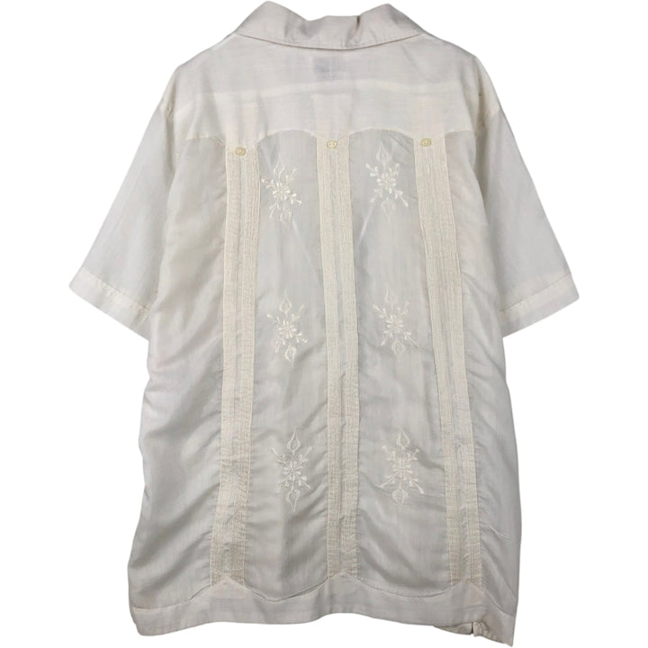 1970'S Tony Creaciones Short-Sleeve Open-Collar Mexican Shirt / Cuban Shirt / Boxy Shirt / Men's Size M (Equivalent) Vintage polyester white type Vintage Second Hand