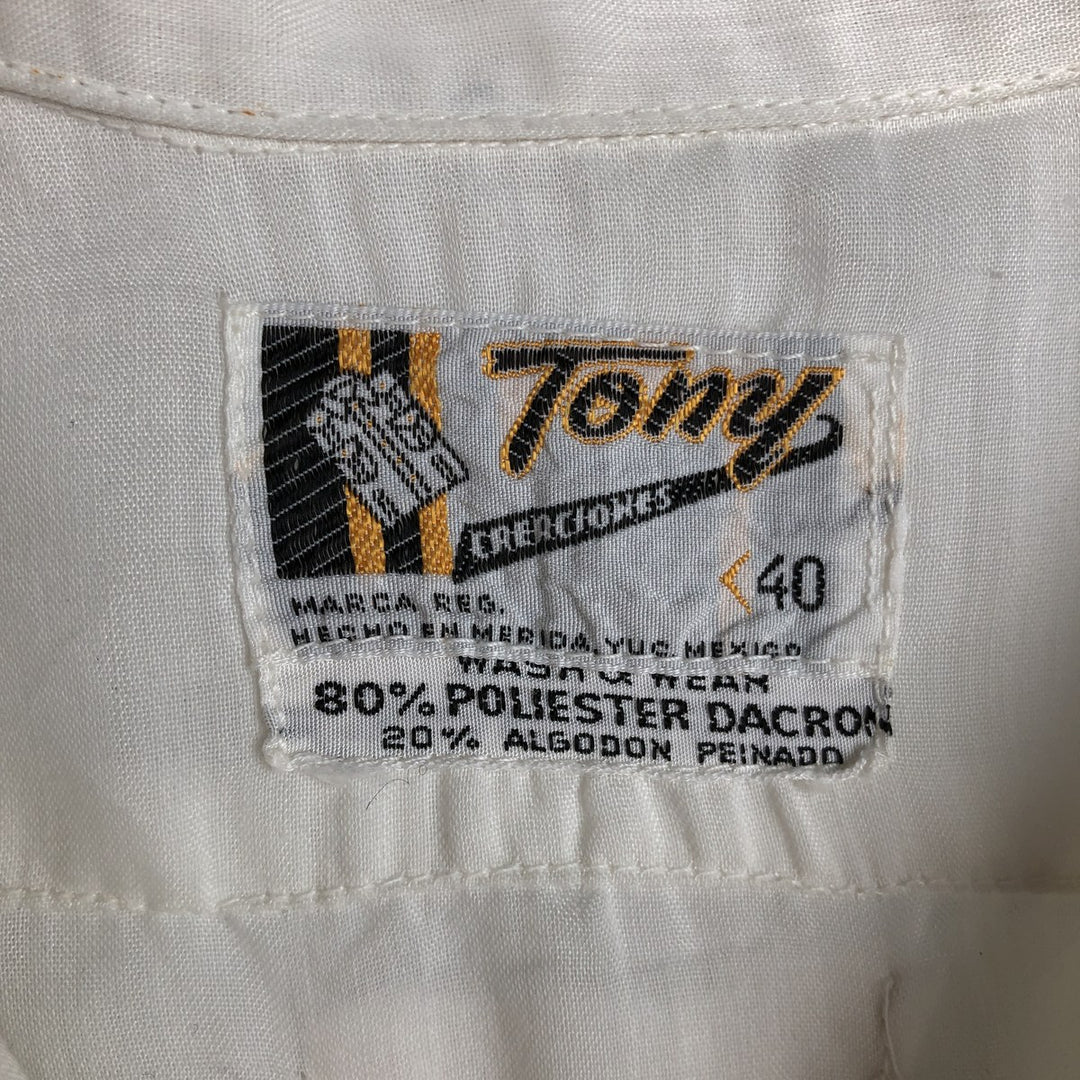 1970'S Tony Creaciones Short-Sleeve Open-Collar Mexican Shirt / Cuban Shirt / Boxy Shirt / Men's Size M (Equivalent) Vintage polyester white type Vintage Second Hand