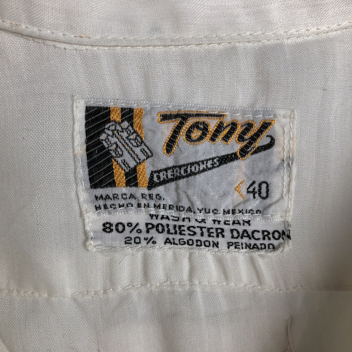 1970'S Tony Creaciones Short-Sleeve Open-Collar Mexican Shirt / Cuban Shirt / Boxy Shirt / Men's Size M (Equivalent) Vintage polyester white type Vintage Second Hand