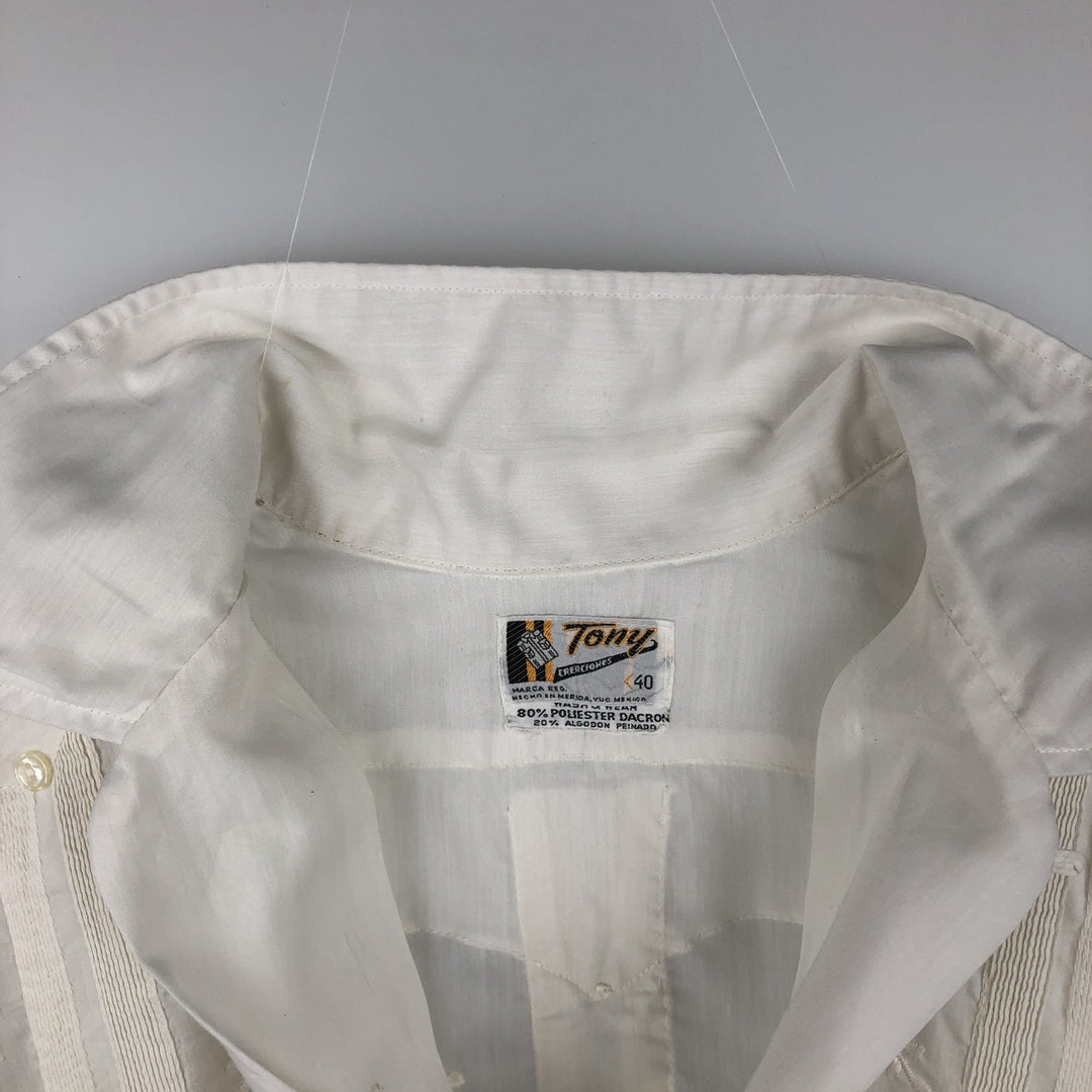 1970'S Tony Creaciones Short-Sleeve Open-Collar Mexican Shirt / Cuban Shirt / Boxy Shirt / Men's Size M (Equivalent) Vintage polyester white type Vintage Second Hand