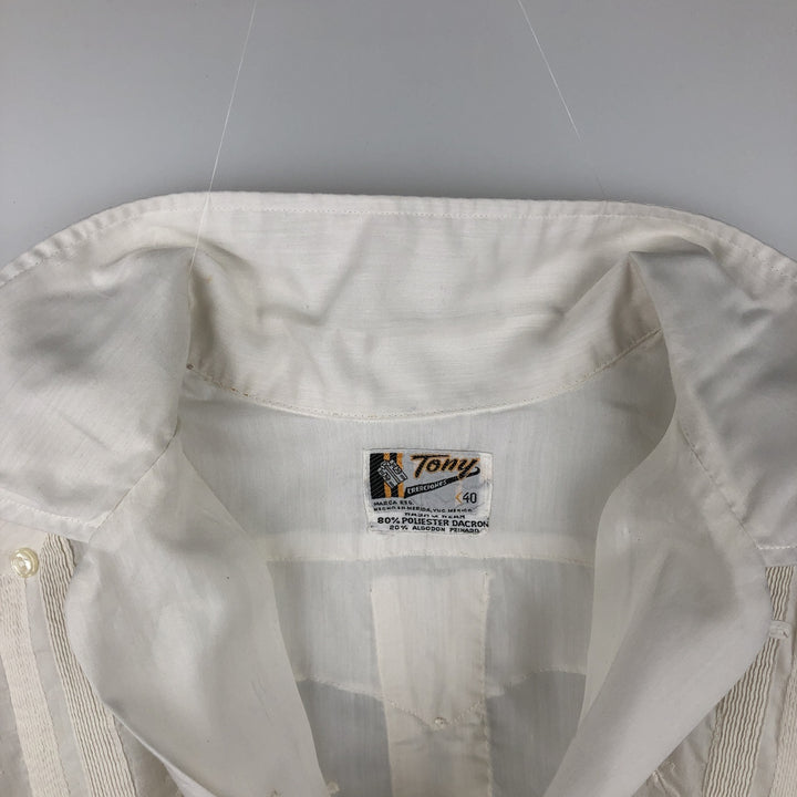 1970'S Tony Creaciones Short-Sleeve Open-Collar Mexican Shirt / Cuban Shirt / Boxy Shirt / Men's Size M (Equivalent) Vintage polyester white type Vintage Second Hand
