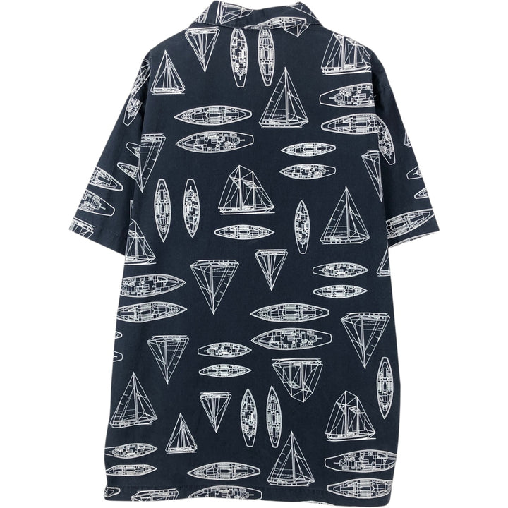 Ralph Lauren CHAPS all-over print short-sleeved open-collar cotton shirt, boxy fit, men's size M (approx.) cotton navy blue type Vintage Second Hand