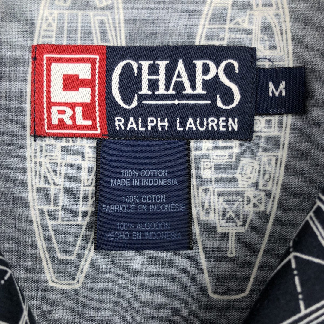 Ralph Lauren CHAPS all-over print short-sleeved open-collar cotton shirt, boxy fit, men's size M (approx.) cotton navy blue type Vintage Second Hand